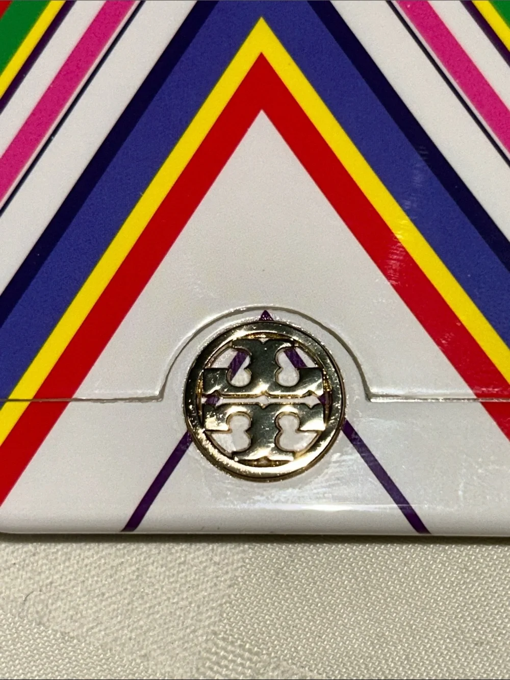 Tory Burch White Chevron Stripe iPhone Case with Multicolor Accents